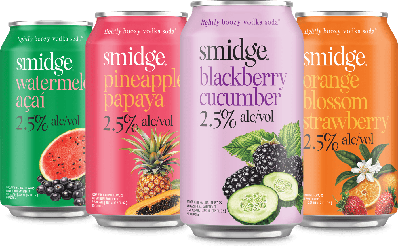 The Smidge lineup — Watermelon Açaí, Pineapple Papaya, Blackberry Cucumber, and Orange Blossom Strawberry